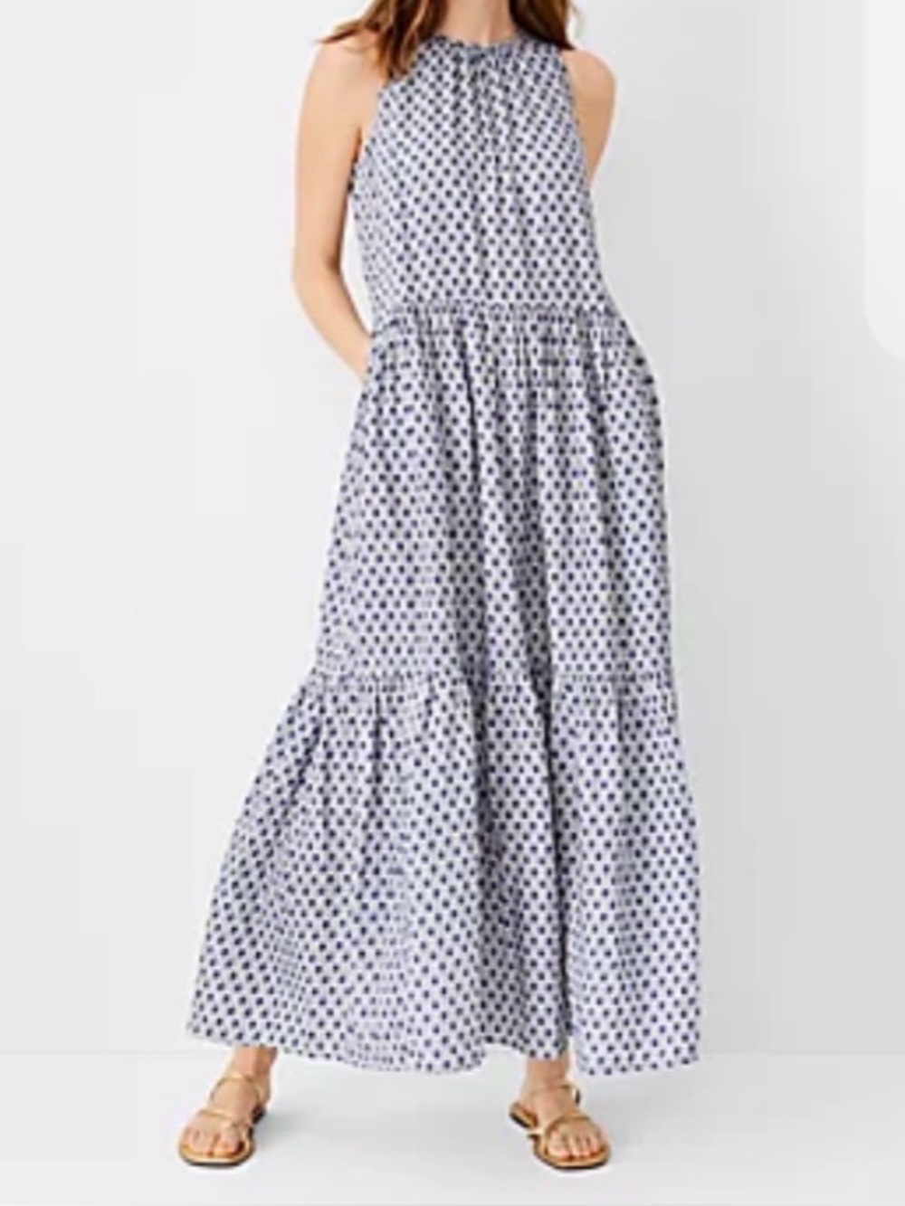 Ann Taylor Cotton Sleeveless Tiered Maxi Dress / Size medium petite